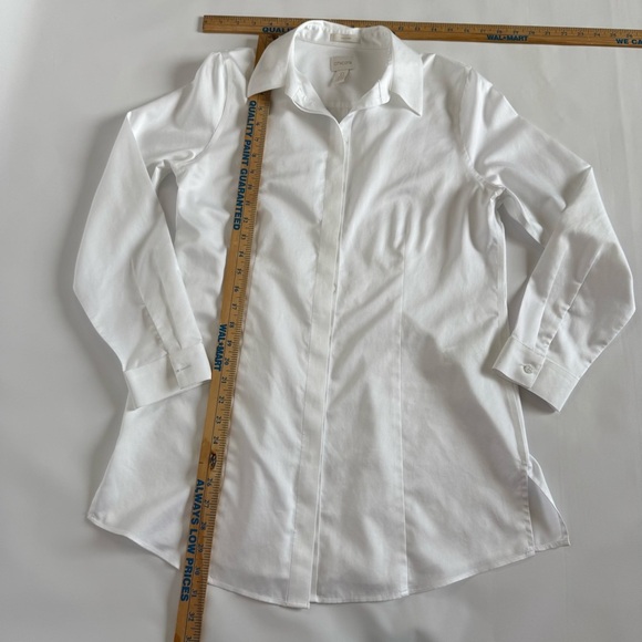 Chico's White tailored long sleeve button up no iron Blouse size 0 small medium - Picture 1 of 16
